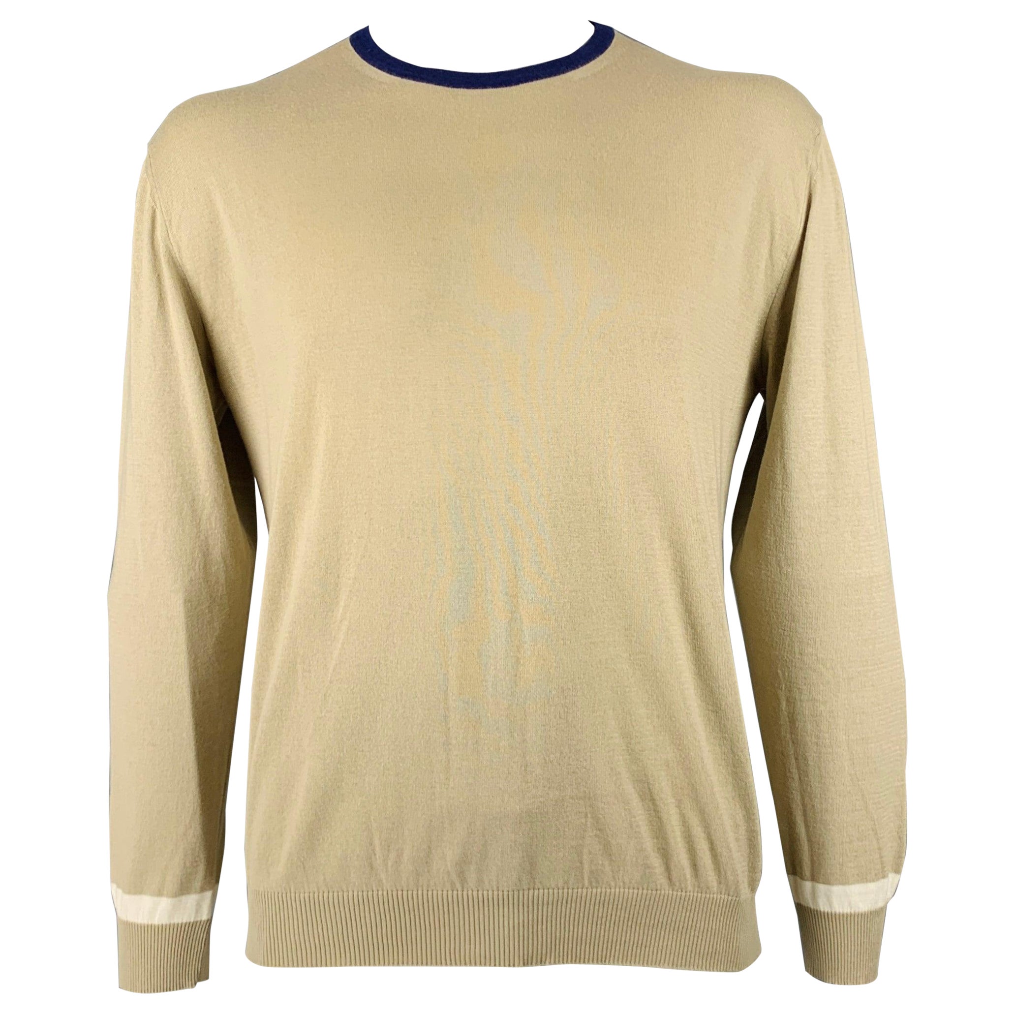 ETRO Size XXL Khaki Knit Cotton Cashmere Crew Neck Pullover