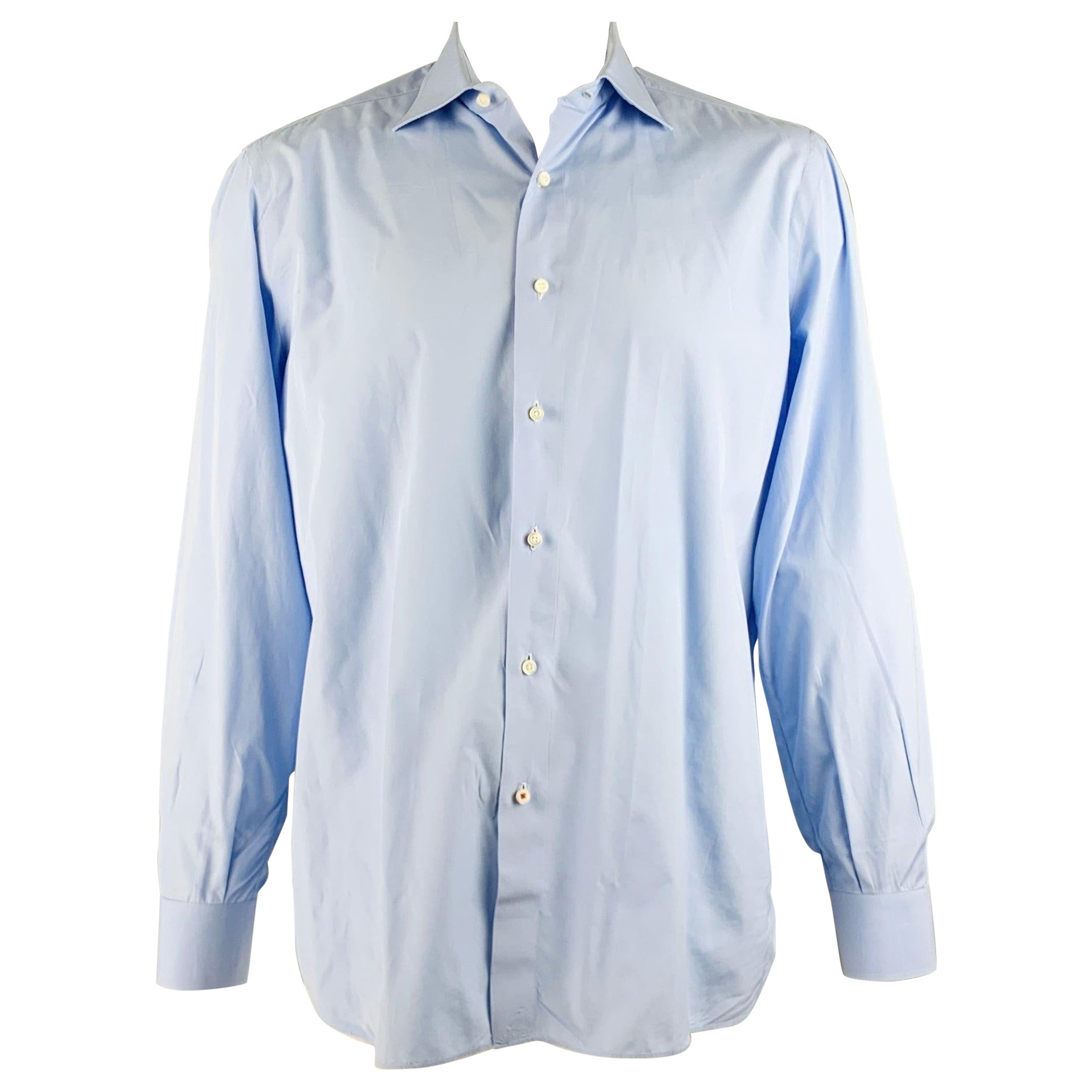 ISAIA Size XL Blue Cotton Button Up Long Sleeve Shirt