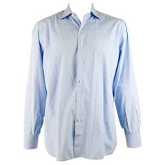 ISAIA Size XL Blue Cotton Button Up Long Sleeve Shirt