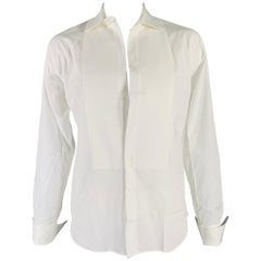 BERGDORF GOODMAN Size L White Cotton Tuxedo Long Sleeve Shirt
