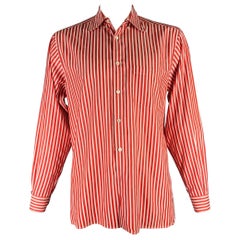 ERMENEGILDO ZEGNA Size L Red White Stripe Cotton Button Up Long Sleeve Shirt