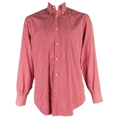 BRUNELLO CUCINELLI Size XXL Burgundy White Stripe Cotton Long Sleeve Shirt