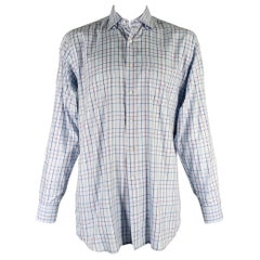LUCIANO BARBERA Size XL Blue Multi Color Window Pane Cotton Long Sleeve Shirt