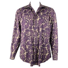 ETRO Talla L Púrpura Caqui Paisley Mezcla de Algodón Camisa Abotonada de Manga Larga