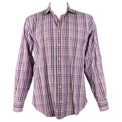ETRO Size L Purple White Plaid Cotton Button Up Long Sleeve Shirt