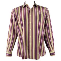 ETRO Size XL Purple Green Stripe Cotton Button Up Long Sleeve Shirt
