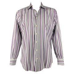 ETRO - Chemise à manches longues boutonnée en coton à rayures blanches et violettes, taille L