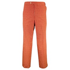 PAUL STUART Talla 34 Borgoña Beige Geométrico Algodón Zip Fly Pantalones de vestir
