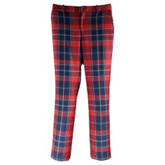 BLACK FLEECE Size 28 Burgundy Navy Plaid Wool Zip Fly Dress Pants