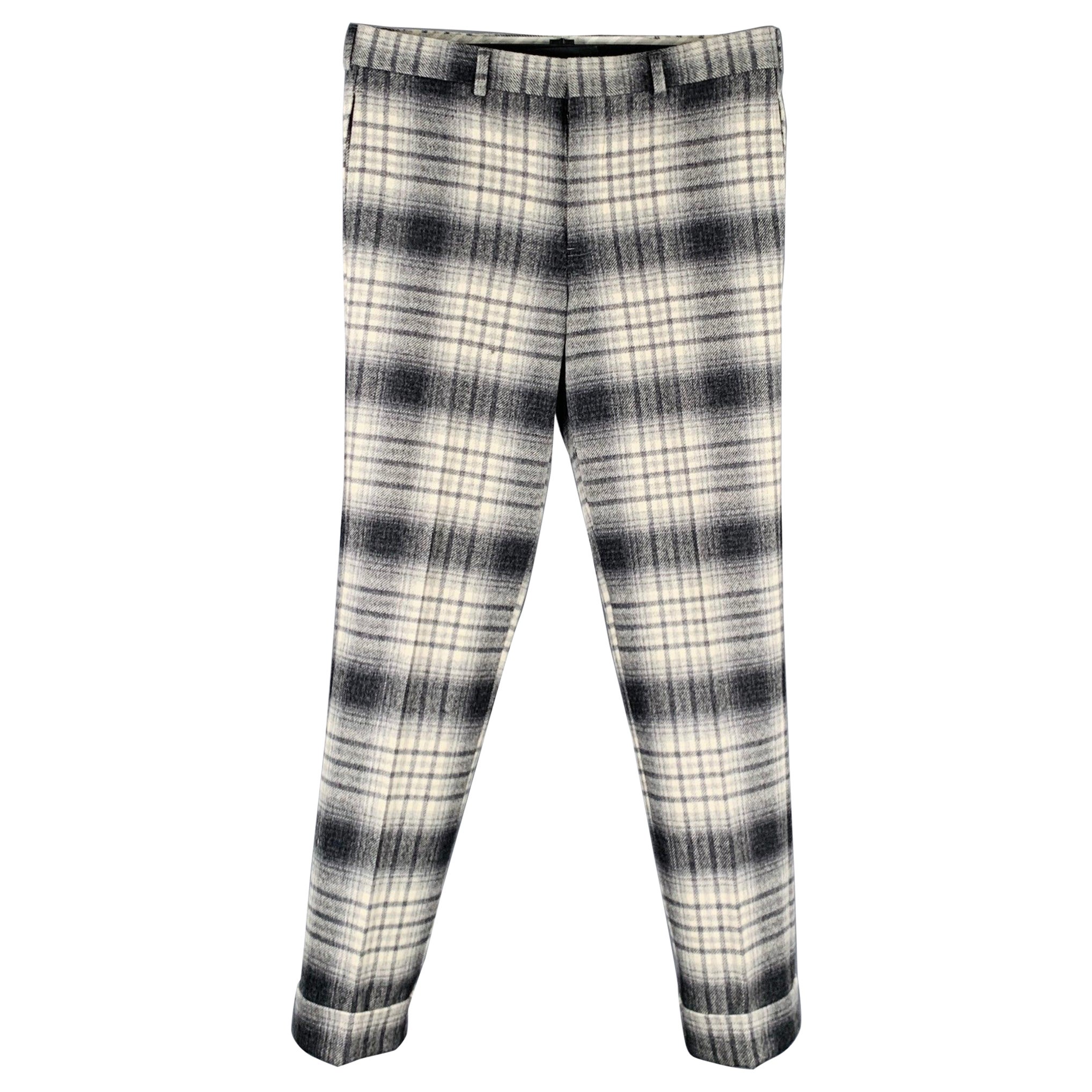 BLACK FLEECE Size 32 Grey White Plaid Wool Button Fly Dress Pants