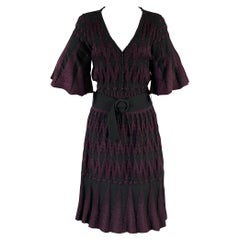 3.1 PHILLIP LIM Vestido largo hasta la rodilla con cinturón geométrico de punto negro morado talla M