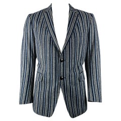 ETRO Taille 42 Navy Black White Stripe Wool Blend Notch Lapel Sport Coat