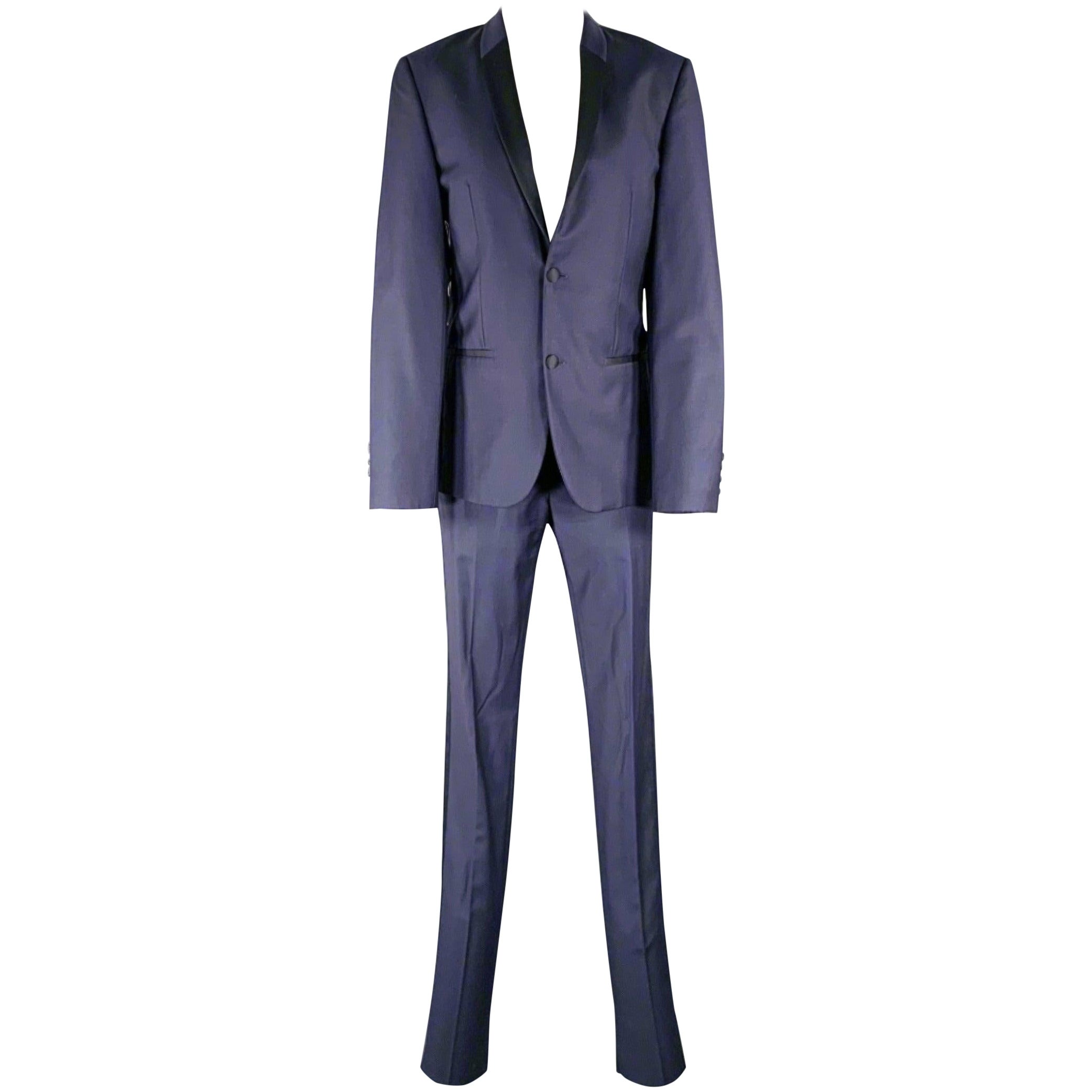Calvin Klein Collection Taglia 34 Smoking in lana nera e marina con risvolto a scialle