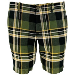 TOMAS MAIER Size 31 Green Yellow Plaid Cotton Button Fly Shorts