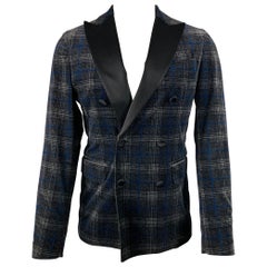 DSQUARED2 Size 40 Black Grey Plaid Cotton Blend Peak Lapel Sport Coat