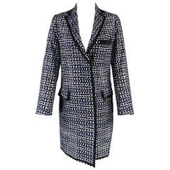 SACAI LUCK Größe M Blau Schwarz Weiß Weißer bestickter Mantel mit Ösen