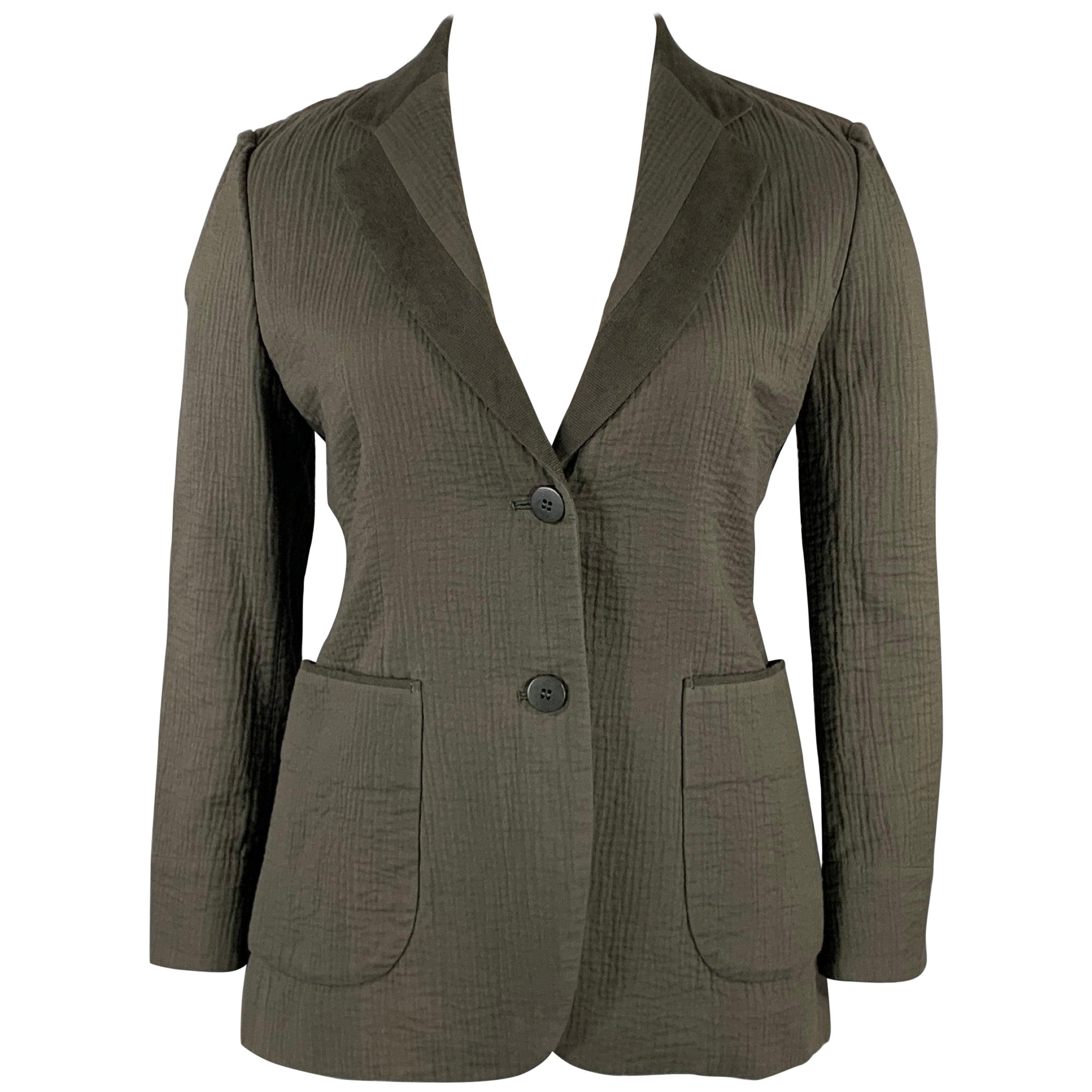 ISSEY MIYAKE Size L Olive Green Cotton Textured Unlined Jacket For Sale