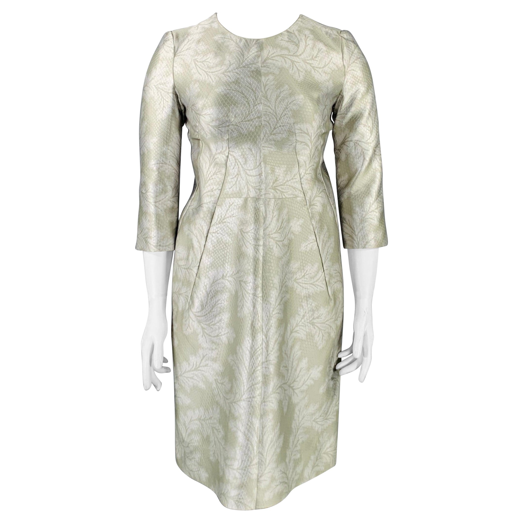 JIL SANDER Size 10 Grey Silver Polyester Silk Embossed A-Line Dress