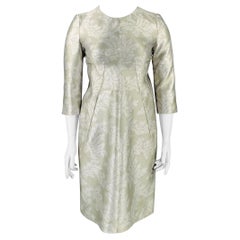 JIL SANDER Size 10 Grey Silver Polyester Silk Embossed A-Line Dress