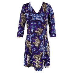 MARNI Size 4 Multi Color Polyester Abstract 3/4 Sleeves Dress