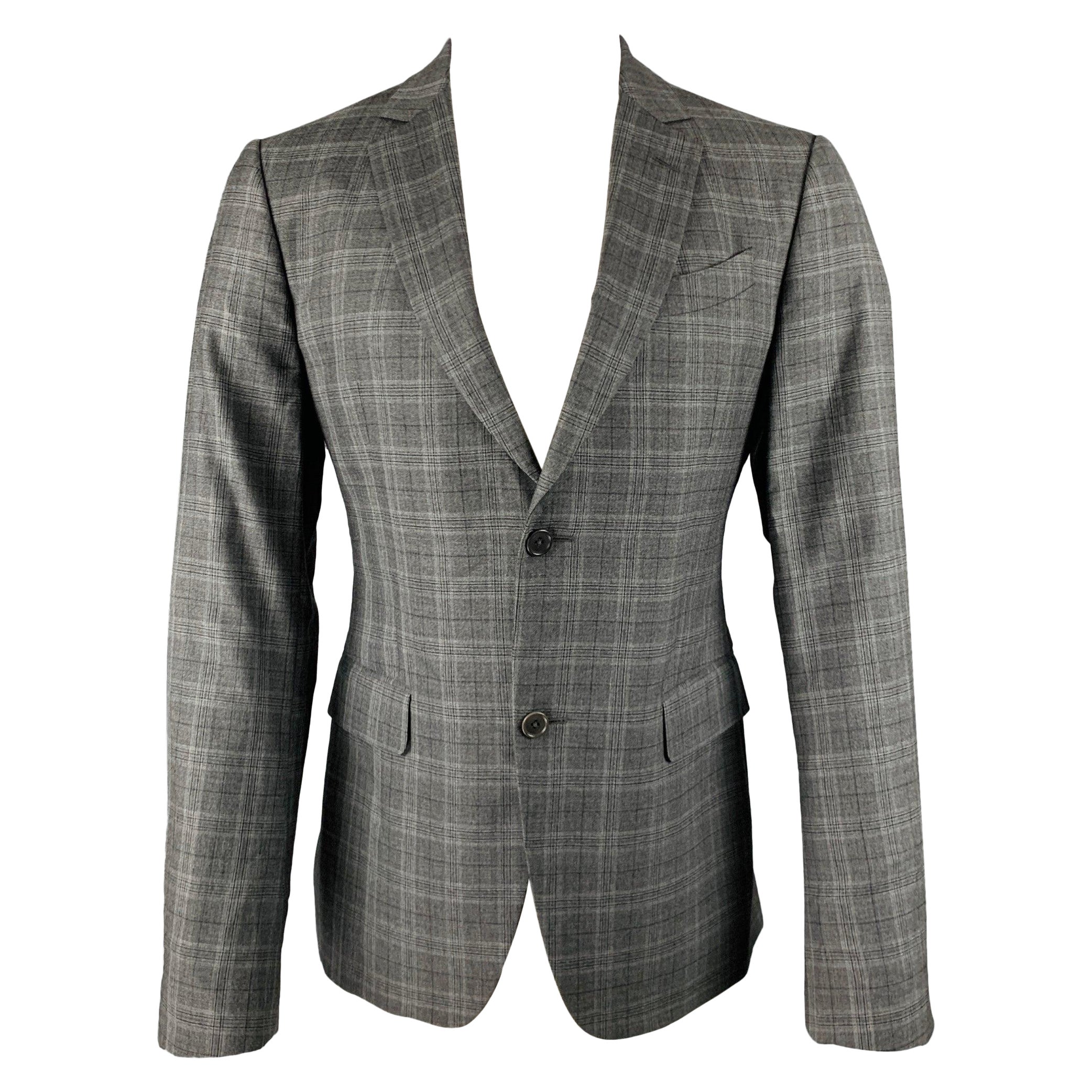 JOHN VARVATOS Size 40 Grey Charcoal Plaid Wool Silk Sport Coat For Sale