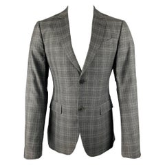 JOHN VARVATOS - Manteau de sport gris anthracite à carreaux en laine et soie, taille 40