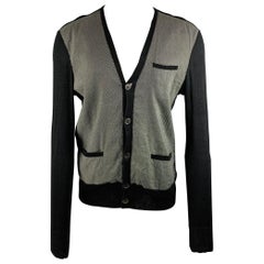 JOHN VARVATOS Size M Black White Nailhead Linen V-Neck Cardigan