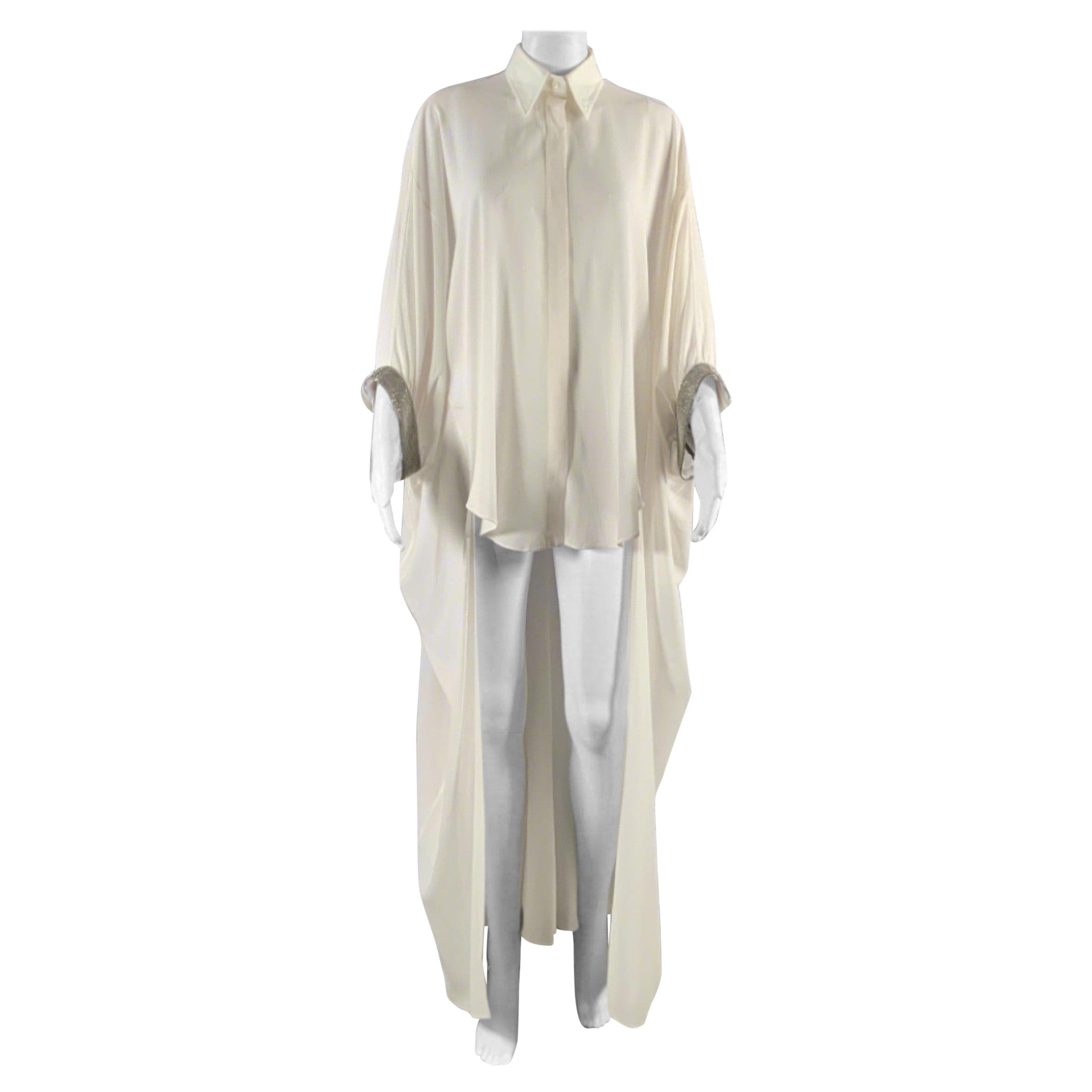 BRUNELLO CUCINELLI Size XS White Silver Silk Elastane Embellishment Dress Top