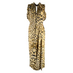 PRADA Talla 6 Beige Negro Viscosa Abstracto Drapeado Hombros Vestido Largo