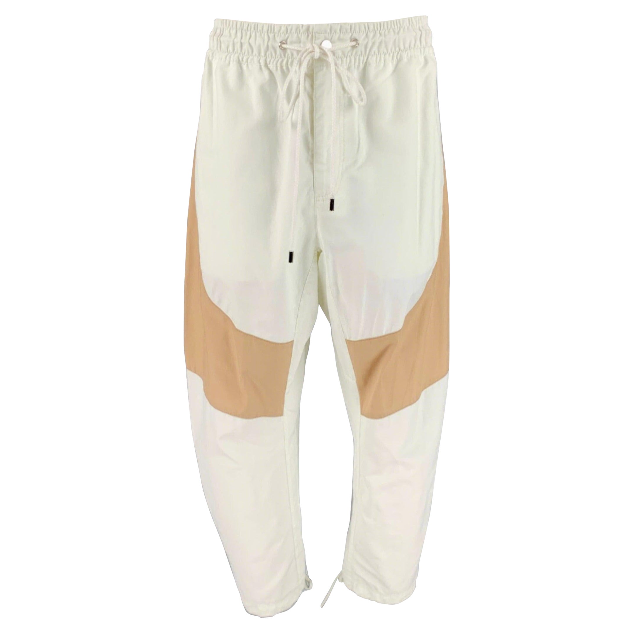PRABAL GURUNG Size L White Beige Two Toned Cotton Blend Drop Crotch Casual Pants