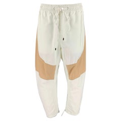 Prabal Gurung Taglia L Pantaloni casual in misto cotone bianco beige bicolore con cavallo a goccia