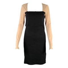 ALICE + OLIVIA Talla 6 Vestido de manga larga en mezcla de rayón negro nude con bloque de color