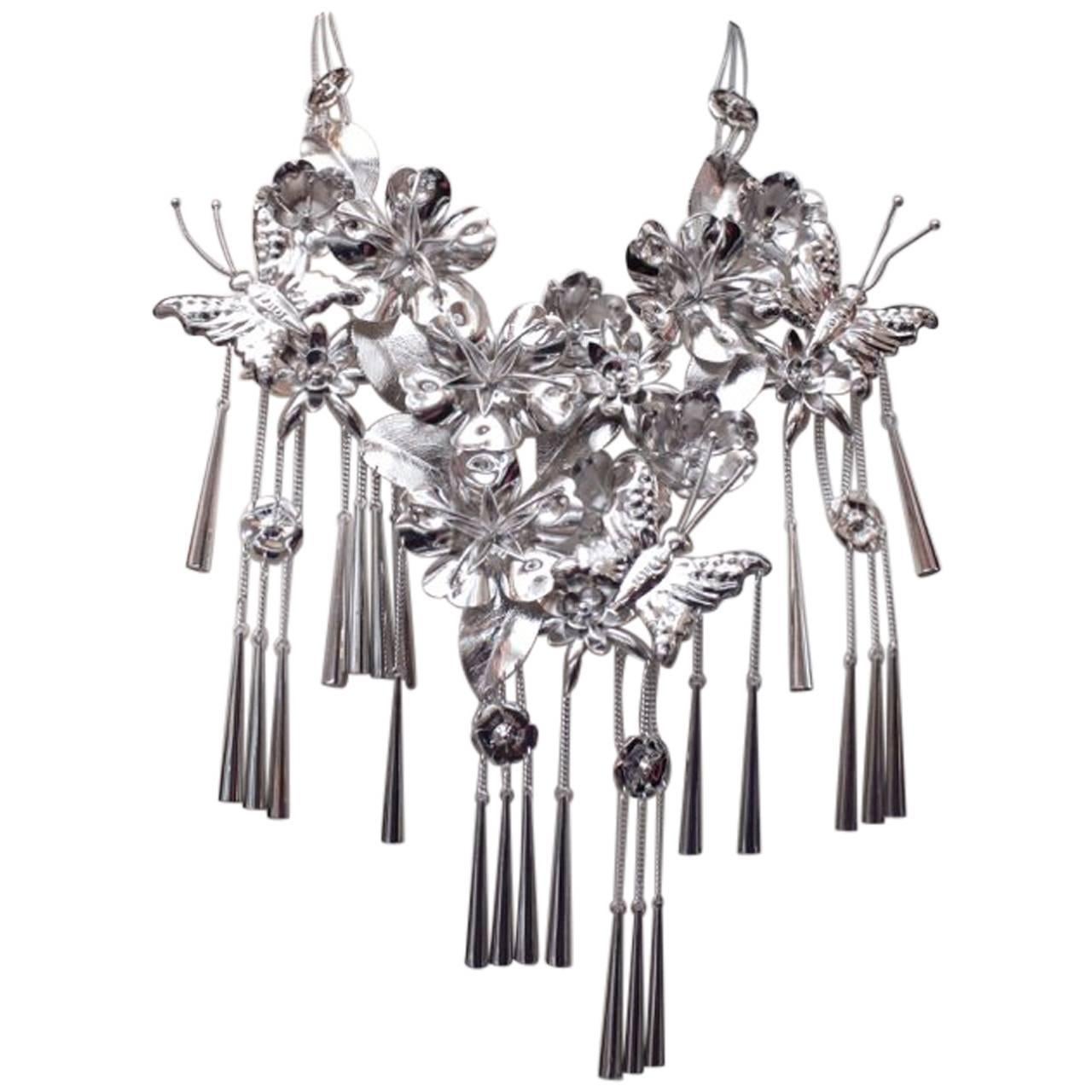 Dior by John Galliano Butterflies Silver Statement Necklace, Fall 2003  For Sale