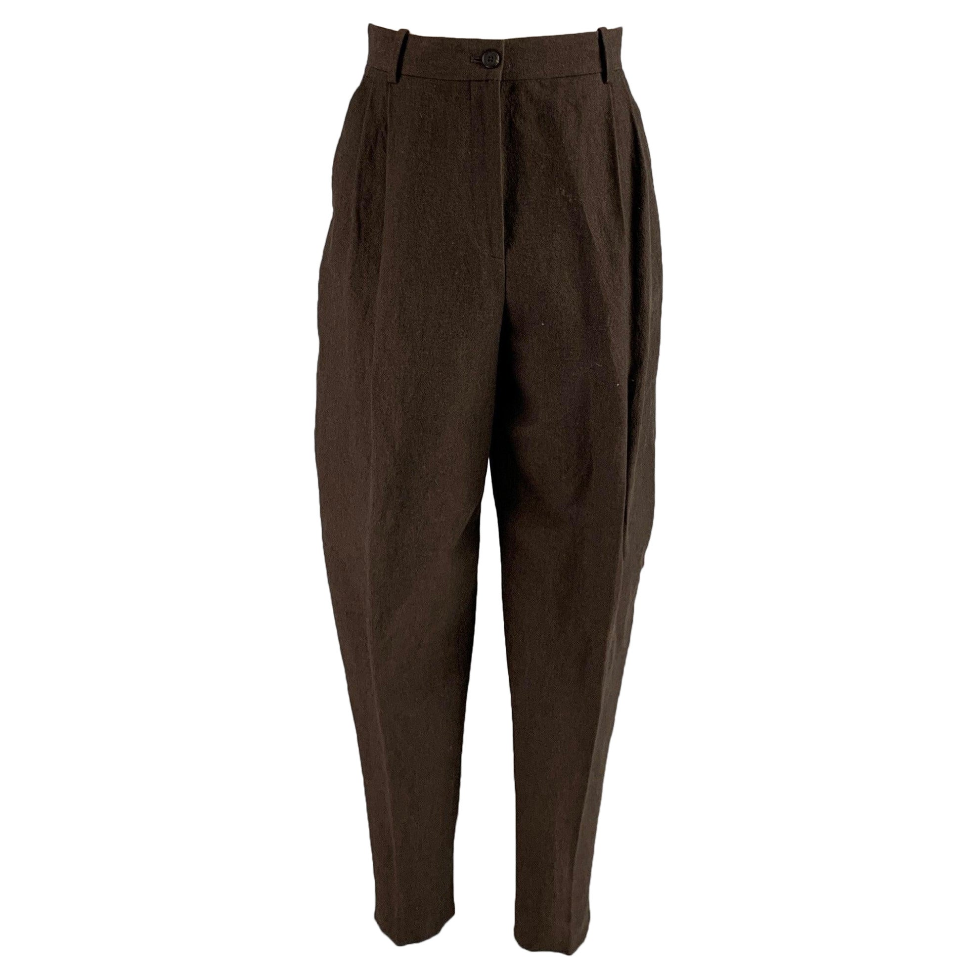 THE ROW Pantalones de vestir de talle alto plisados en mezcla de lana marrón talla 2 en venta