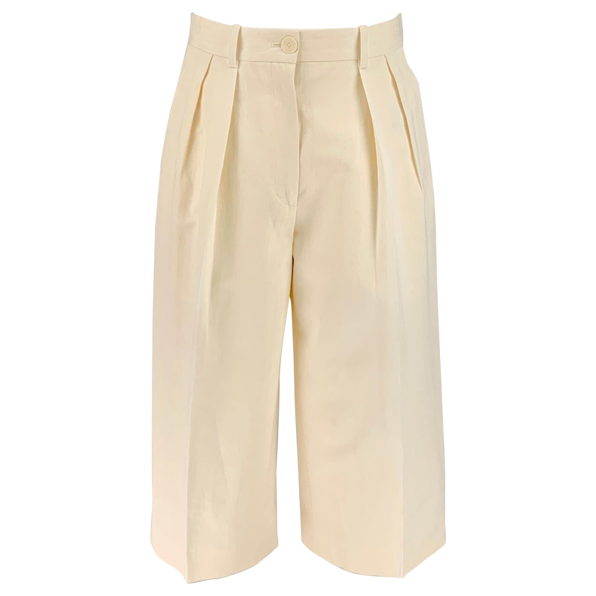 THE ROW Size 0 Cream Cotton Linen Pleated Dress Pants For Sale