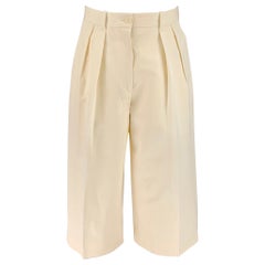 THE ROW Size 0 Cream Cotton Linen Pleated Dress Pants