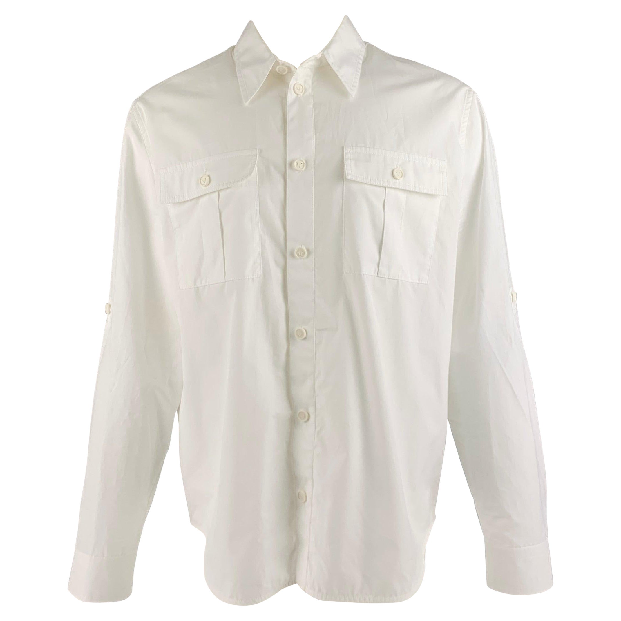 BOTTEGA VENETA Size M White Cotton Button Up Roll Tab Long Sleeve Shirt