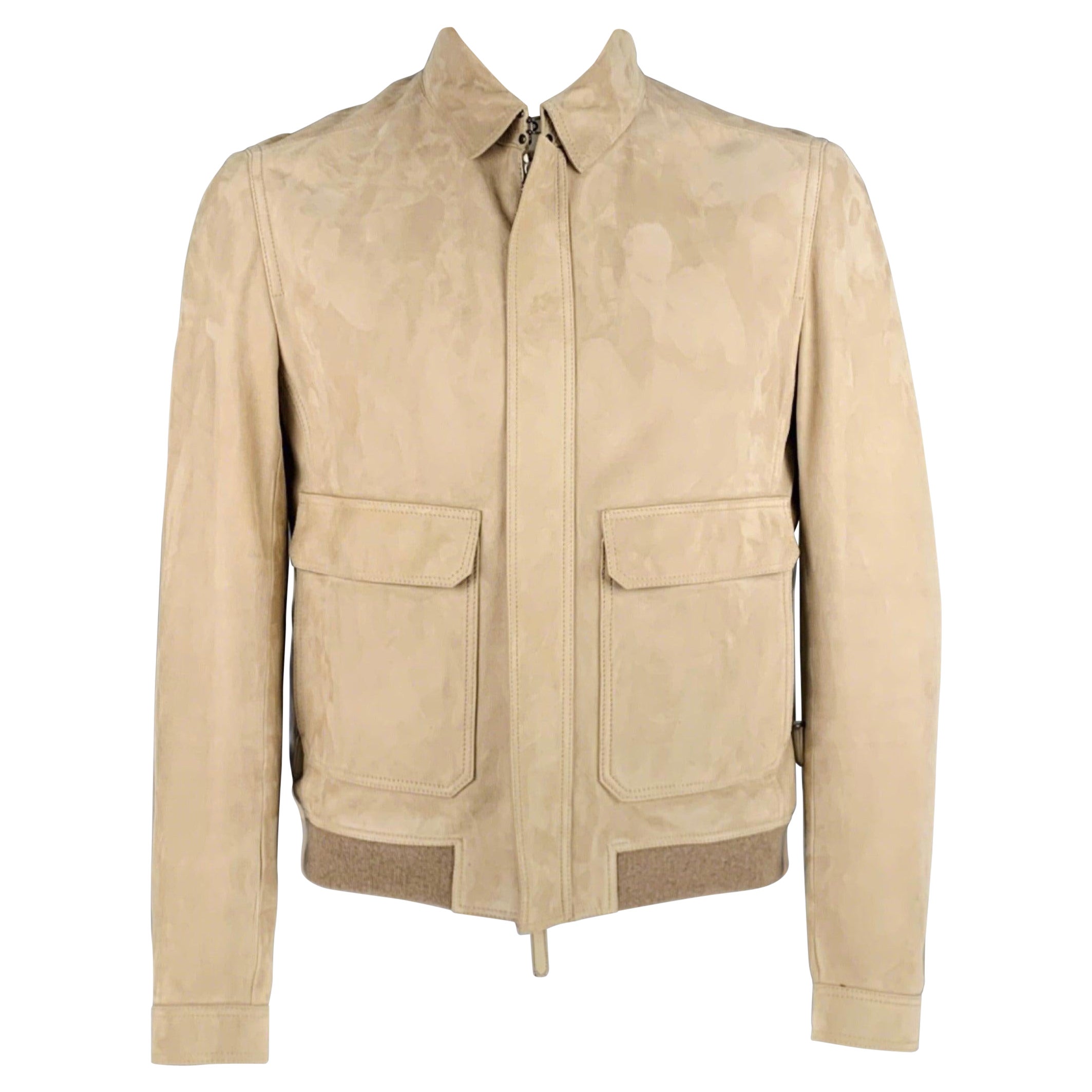 BURBERRY PRORSUM Talla 42 Chaqueta con cremallera de ante y piel de cordero color canela
