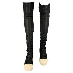 RICK OWENS Größe 6 Schwarz Weiß Leder Pull On Strumpfstiefel