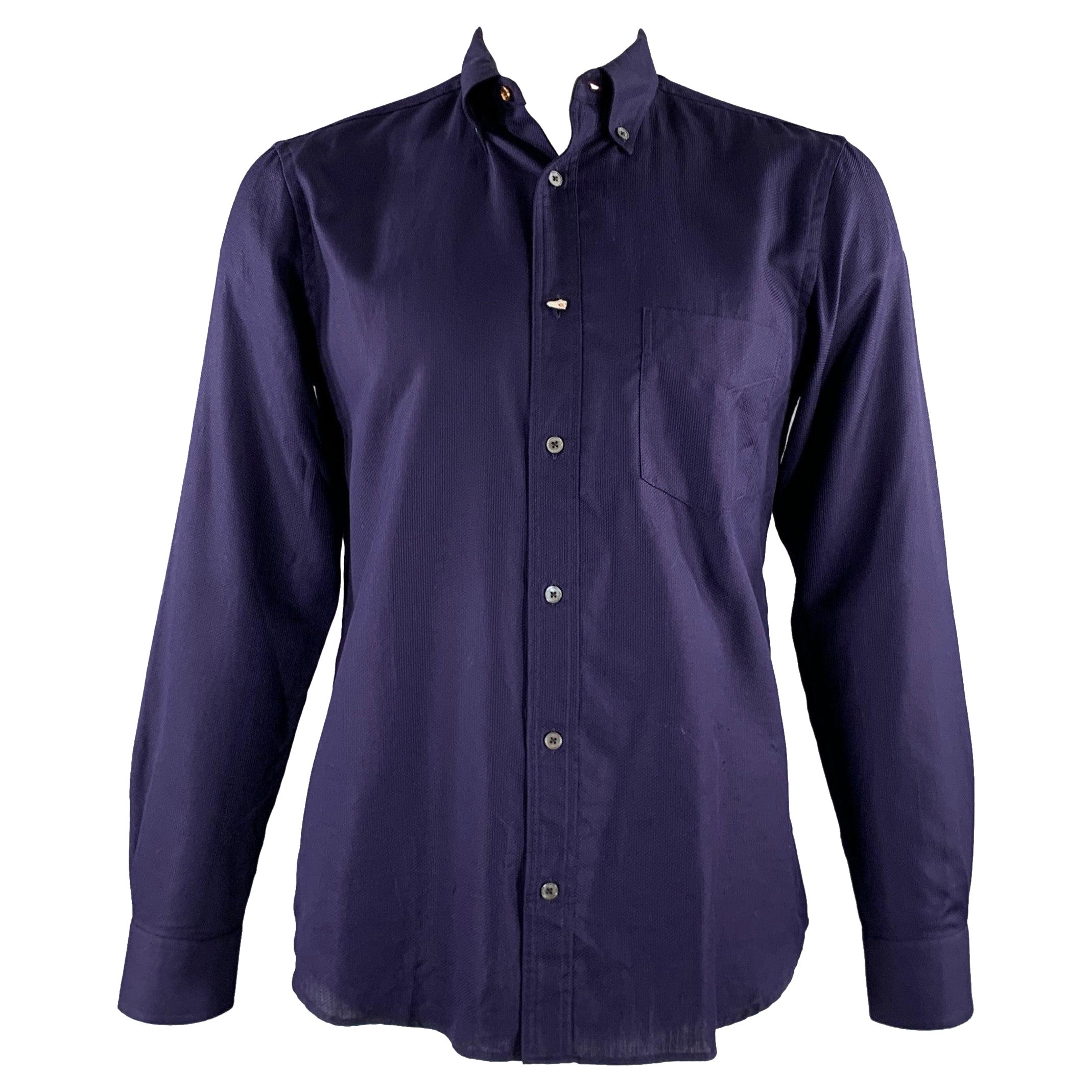 PAUL SMITH Size L Purple Textured Cotton One Pocket Long Sleeve Shirt For Sale