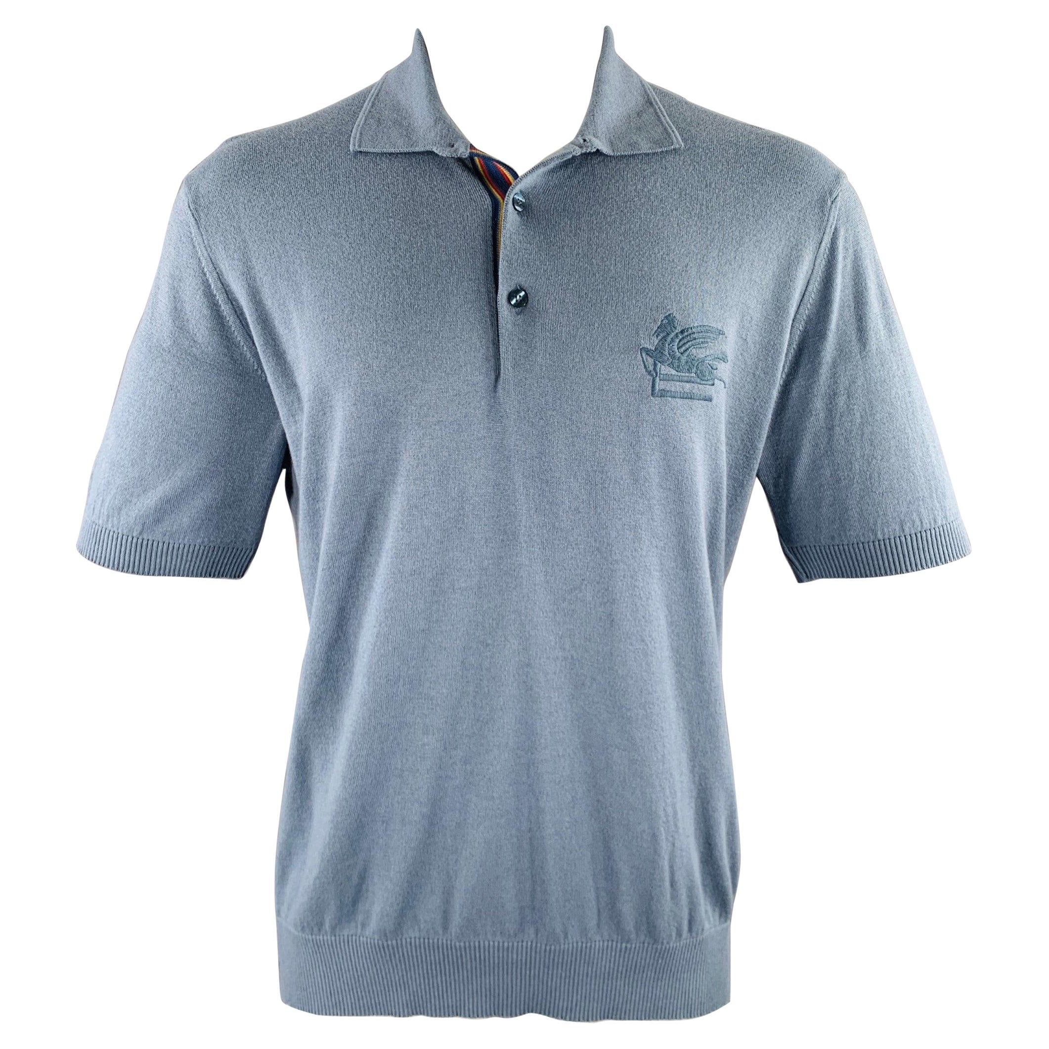 ETRO Talla M Polo de manga corta de punto bordado azul