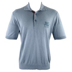ETRO Größe M Blaues Kurzarm-Polo mit Stickerei-Strick
