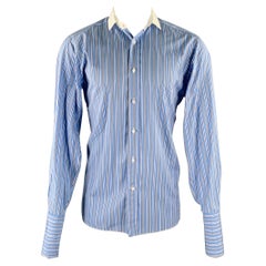 RALPH LAUREN Size M Blue White Stripe Cotton Spread Collar Long Sleeve Shirt