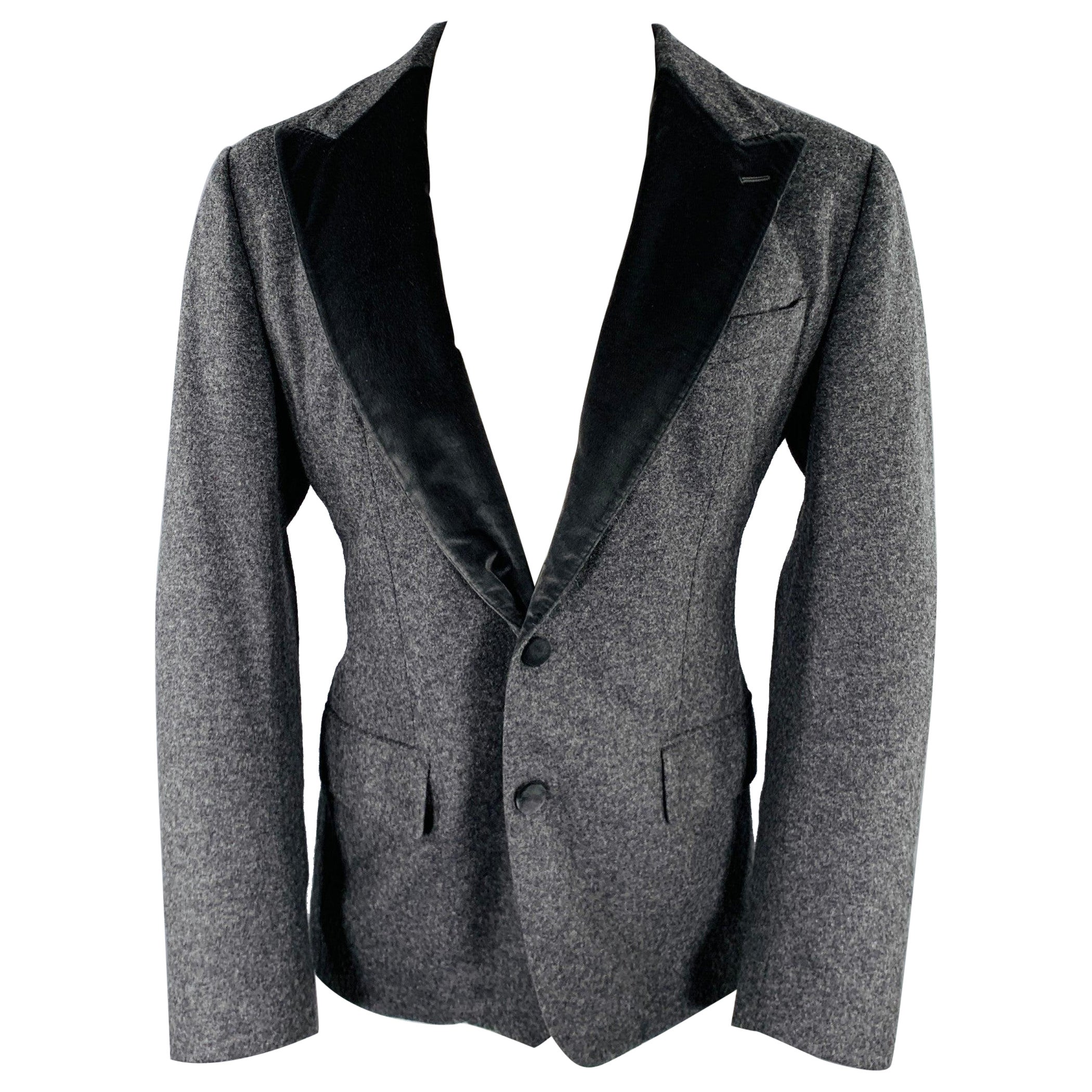 DOLCE & GABBANA Size 40 Long Grey Two Toned Virgin Wool Blend Sport Coat For Sale