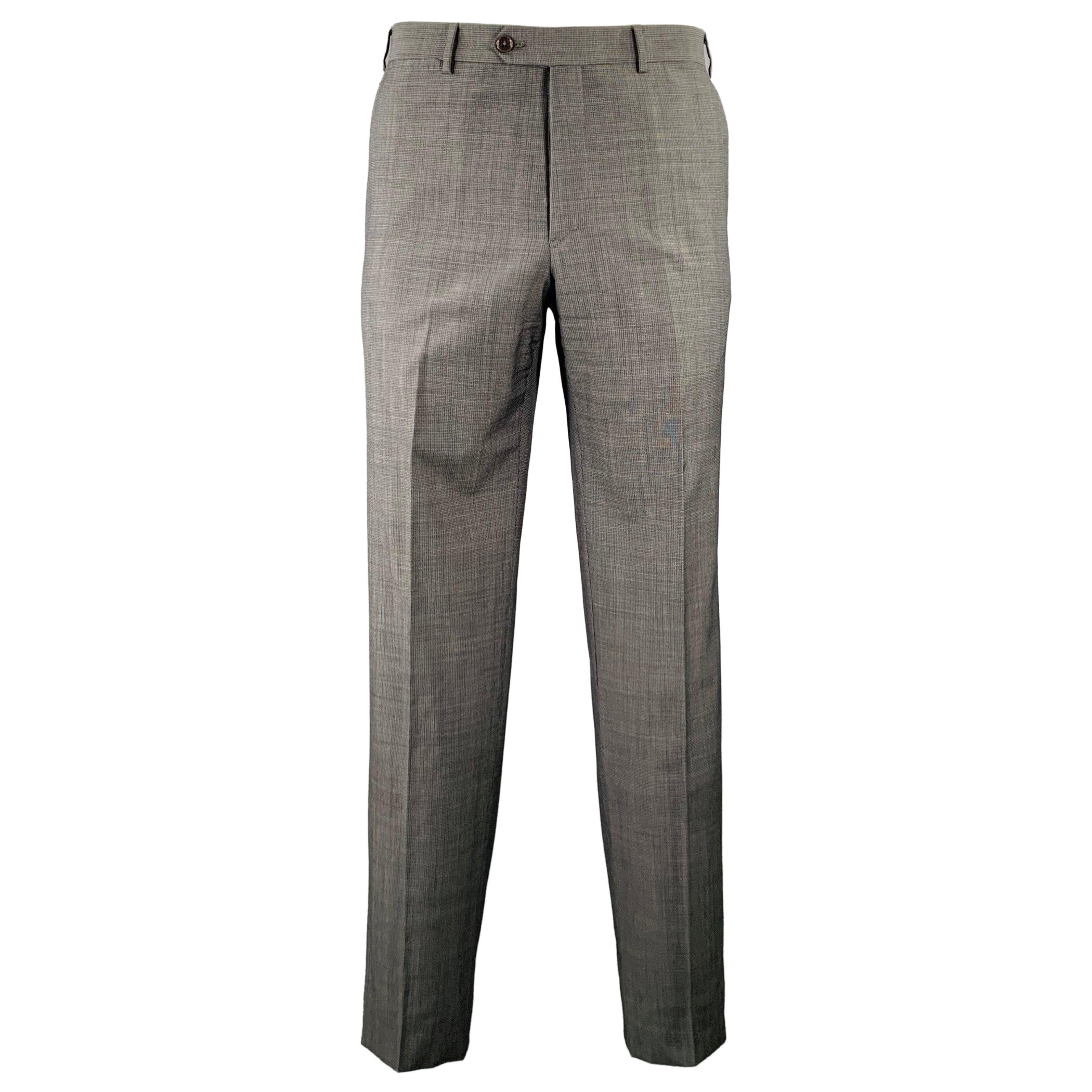 ARMANI COLLEZIONI Size 34 Black Grey Flat Front Dress Pants For Sale