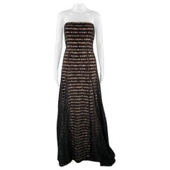 VERA WANG Talla 8 Negro Rosa Mezcla Nylon Doble Capa Vestido Largo
