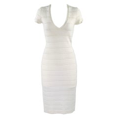 DSQUARED2 Size M White Rayon Polyamide Textured Short Sleeve Dress