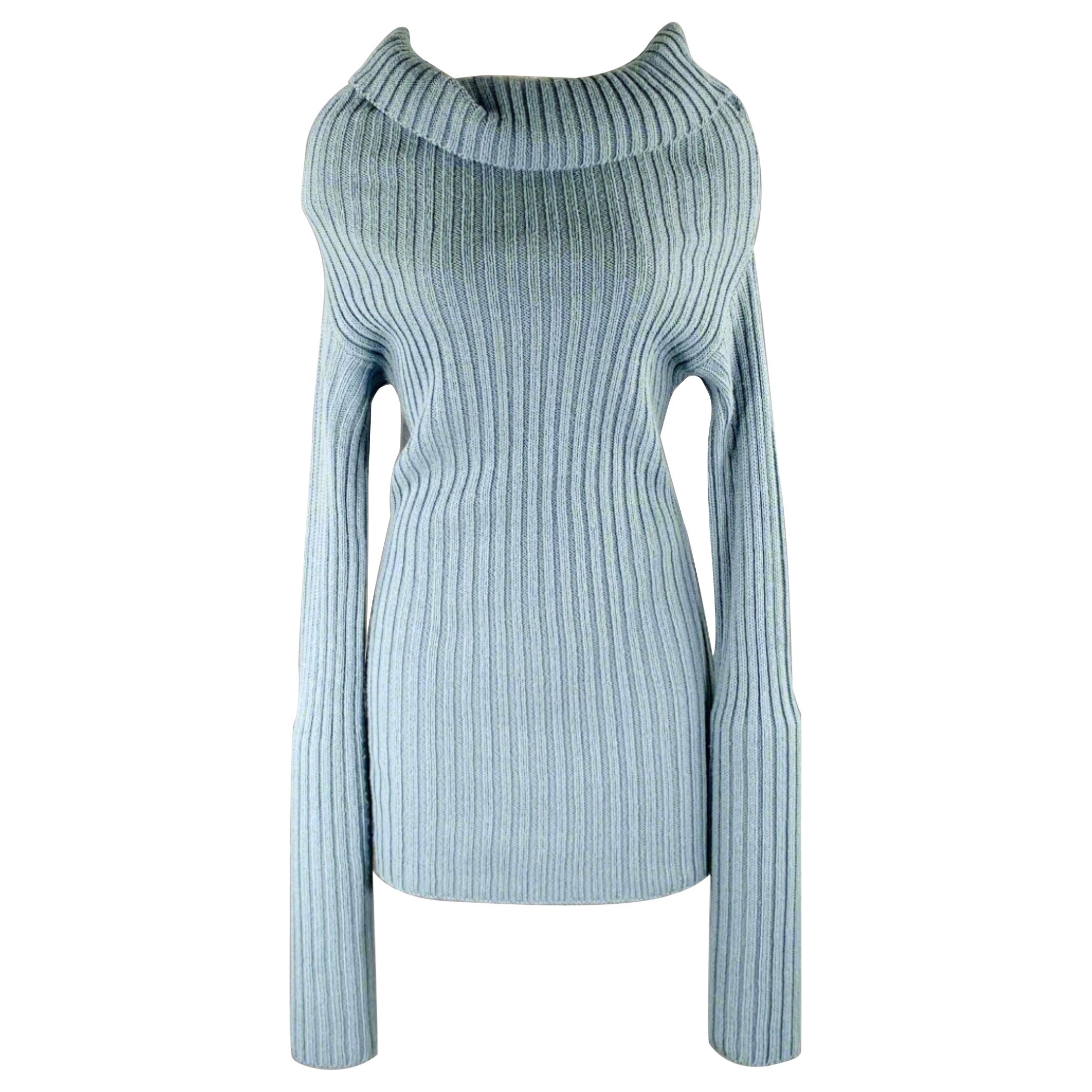 DOLCE & GABBANA Size 6 Blue Virgin Wool Blend Ribbed Sweater