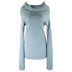 DOLCE & GABBANA Size 6 Blue Virgin Wool Blend Ribbed Sweater
