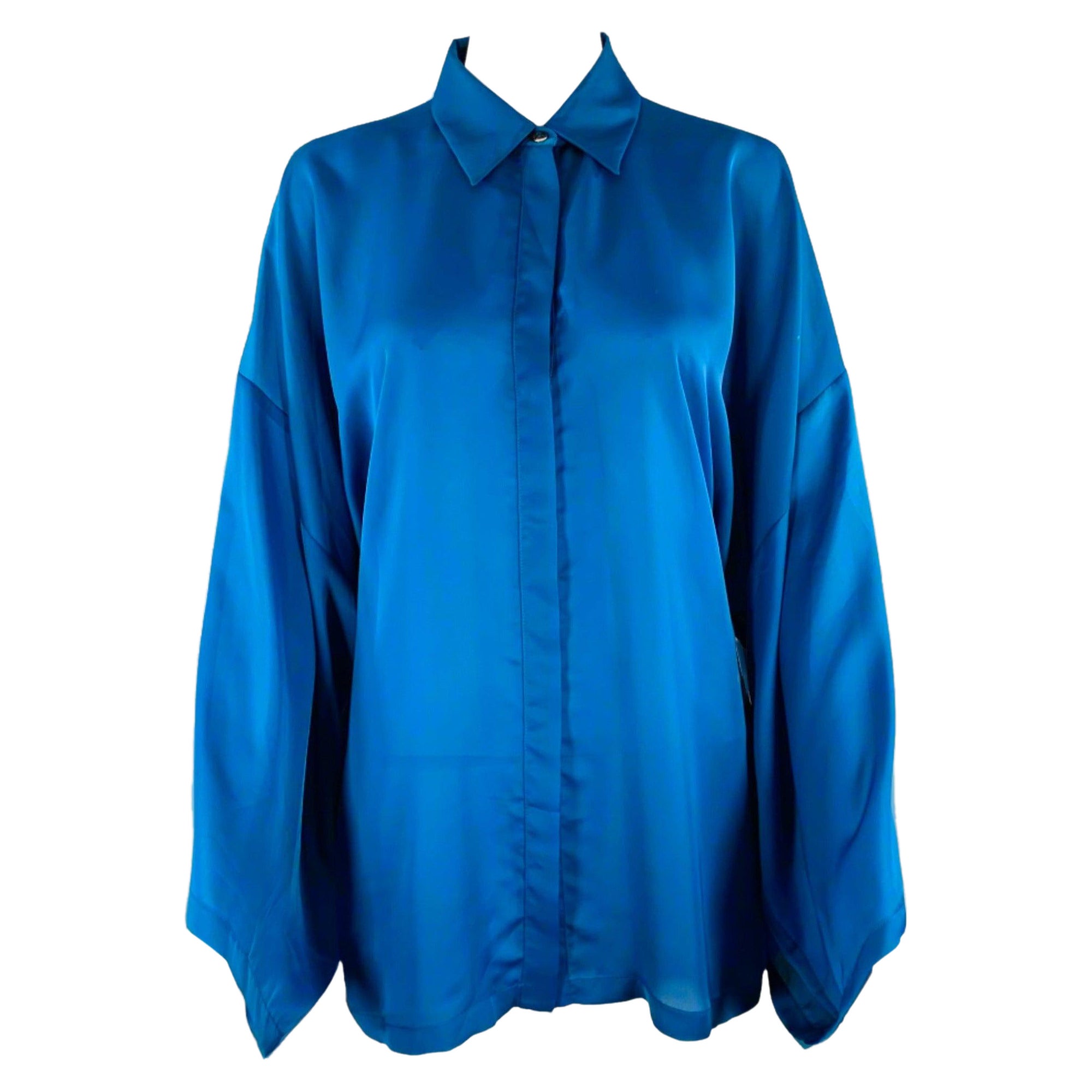 VERSACE COLLECTION Size 6 Blue Polyester Wing Sleeve Blouse